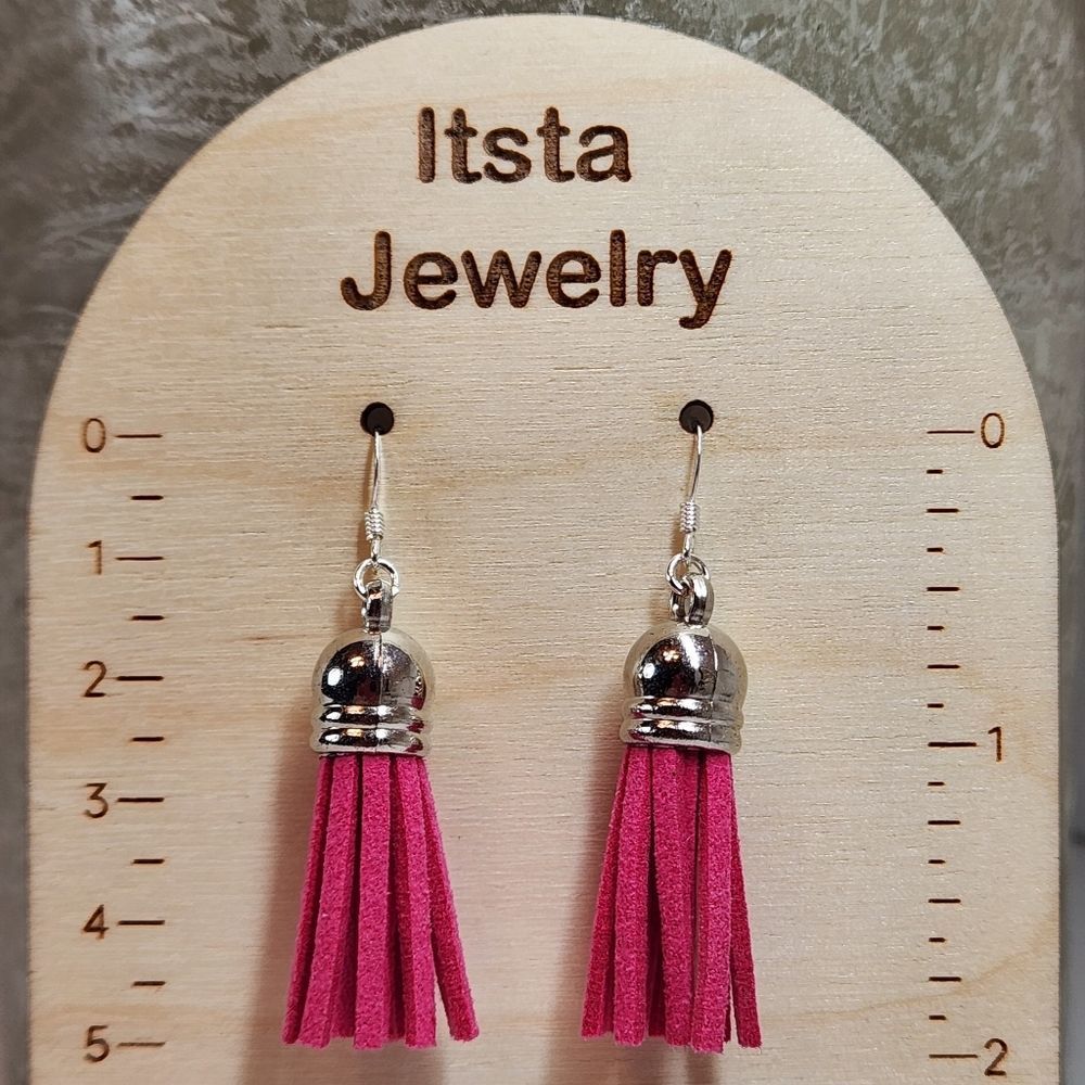 Tassel Earrings On Sterling Silver French Earwires, Drop, Dangle Pink